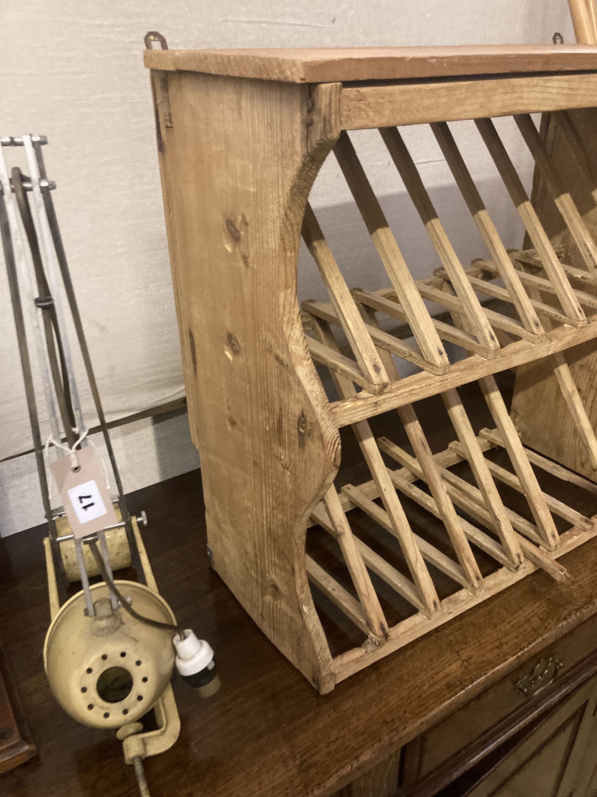 A Victorian and later pine plate rack, width 60cm depth 25cm height 59cm